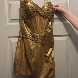 Sherri Hill Metallic Gold Mini Dress
